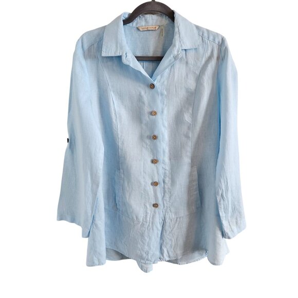 Soft Surroundings Tops - Soft Surroundings Woman Size S 100% Linen Tunic  Button Up Roll Tab Sleeve